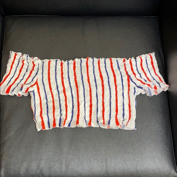 Fashion Nova Off the Shoulder Red White Blue Top - Picture 6 of 9